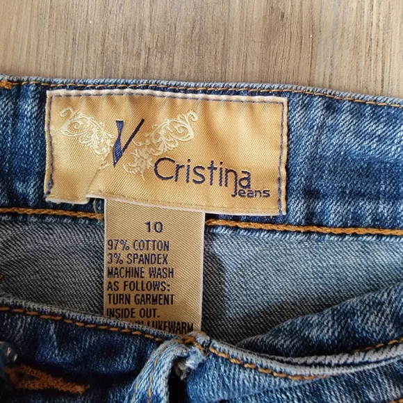 V Cristina Jeans Light Washed Women's Size 10 Rhinestone Pockets Straight Legs - Picture 4 of 6